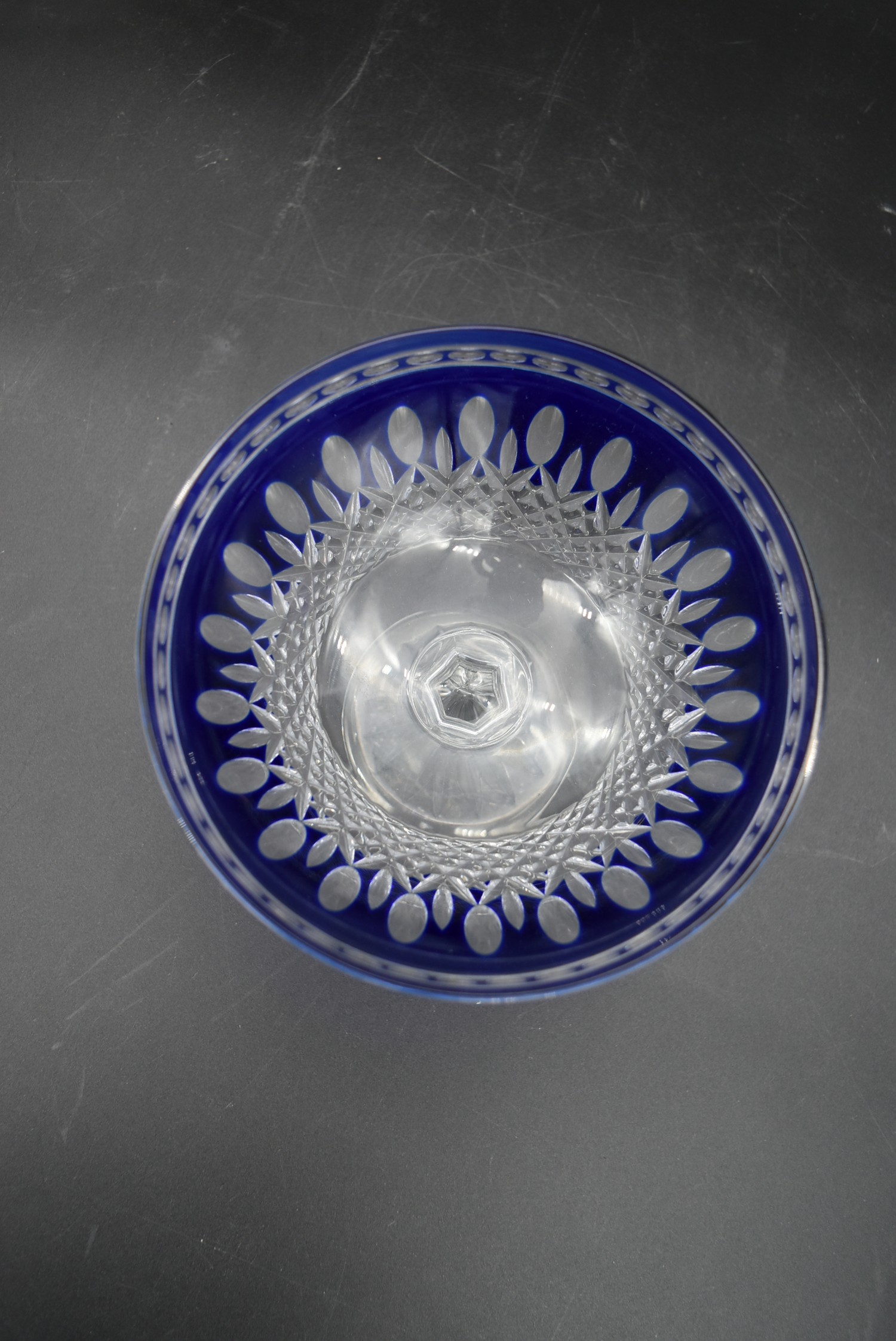 A collection of cut glass and crystal. Including a Bohemian blue cut to clear pedestal bowl, a - Image 7 of 10