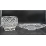 A large cut leaded crystal fruit bowl along with a similar platter. W.40cm (platter) H.20cm (bowl)