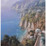 A gilt framed oil on canvas, Continental school Mediterranean coastal scene, indistinctly signed.