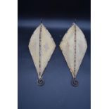 A pair of metal framed painted wall light shades. H.46 W.22cm