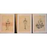 A set of three Charles Saxon cartoon illustrations for the New Yorker, inscribed and mounted. H.36