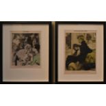 A pair of framed and glazed prints of German newspaper cartoons; Kavalier der neuen Schule and Der