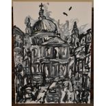 An unframed oil on canvas, impressionist study of St. Paul's Cathedral, monogrammed HD. H.80 W.60cm