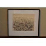 Jean-Pierre Lachaux, a framed and glazed pencil sketch, Paris across rooftops, signed and dated