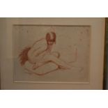 A crayon study of a female nude figure, indistinctly signed. H.40 W.48cm