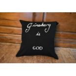 A Bella Freud Ginsberg is God cushion. H.43 W.40cm