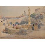 Ernest George (1839-1922), a watercolour, village scene, Fribourg, signed H.45 W.57cm.