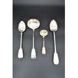 A set of four 19th century silver plated spoons to include a large soup ladle, sauce ladle,