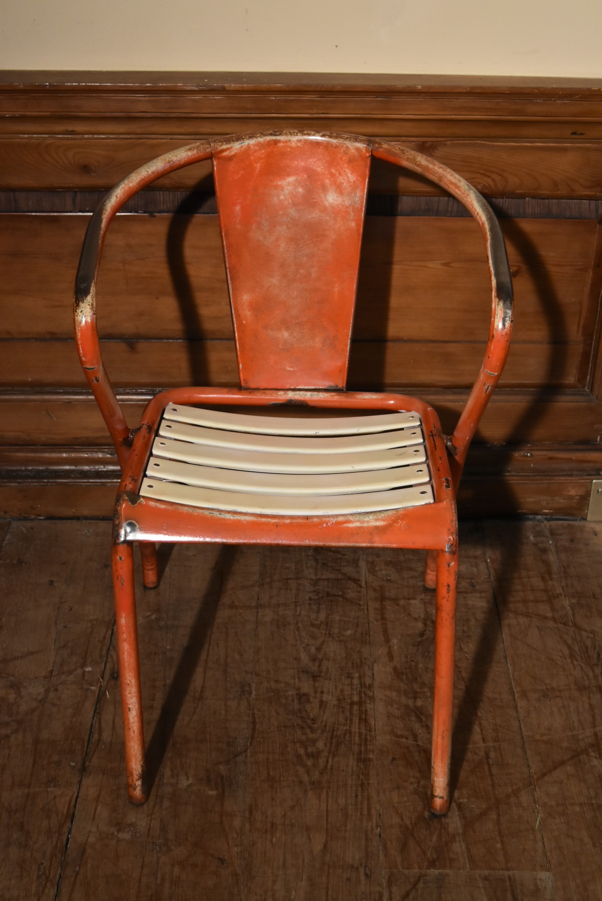 A set of four painted vintage Industrial style armchairs with slatted seats. H.75 W.42 D.40cm - Image 4 of 7