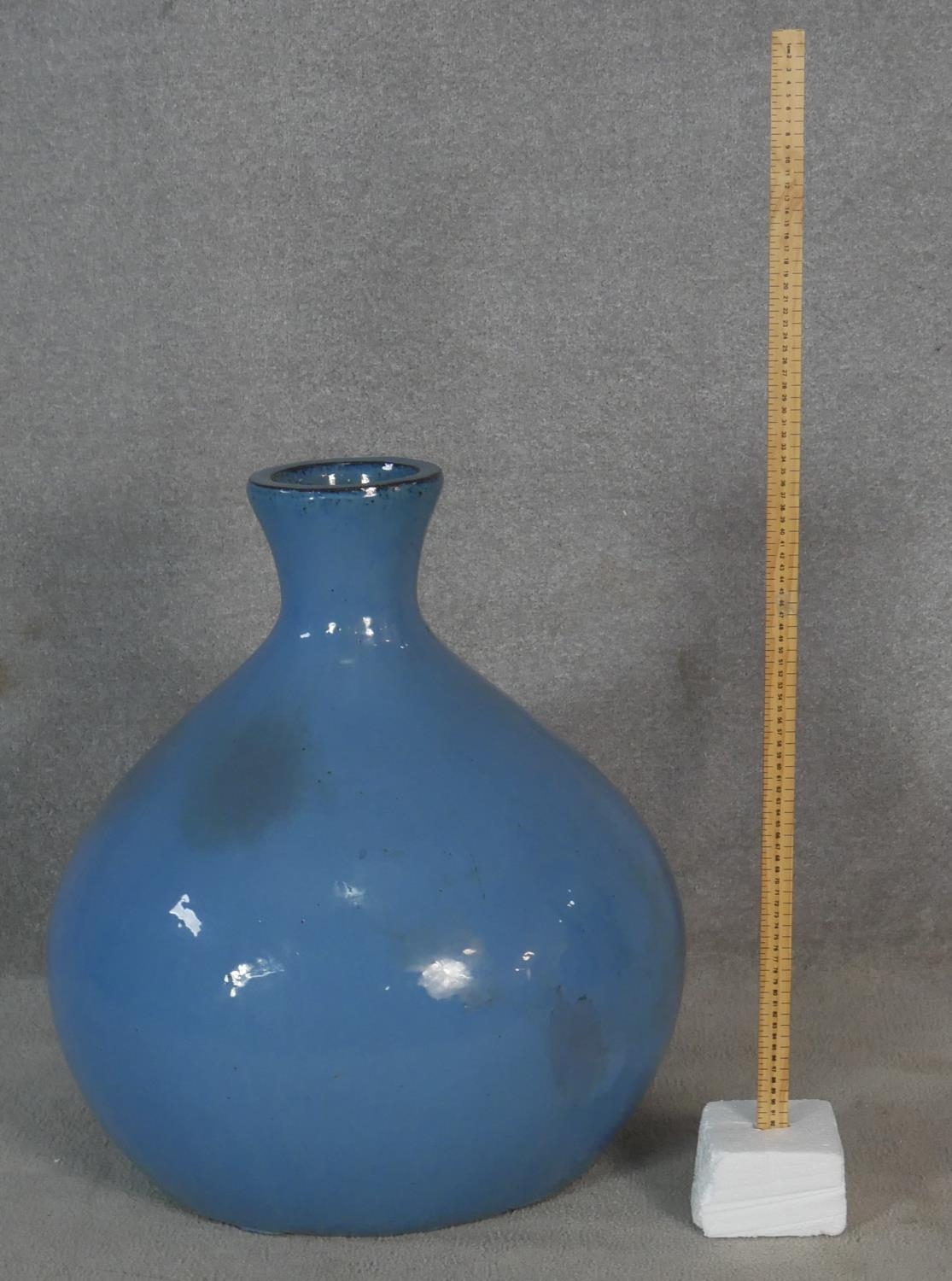 A large bulbous form vase in pale blue glaze. H.60cm - Image 3 of 3