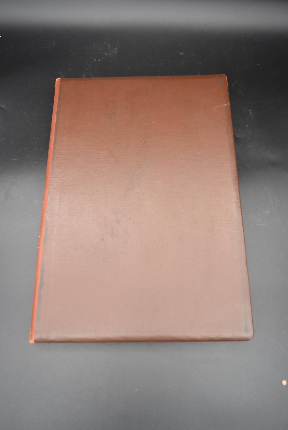 A vintage leather fronted stationary blotting pad along with a tan leather stationary folder with - Image 3 of 25