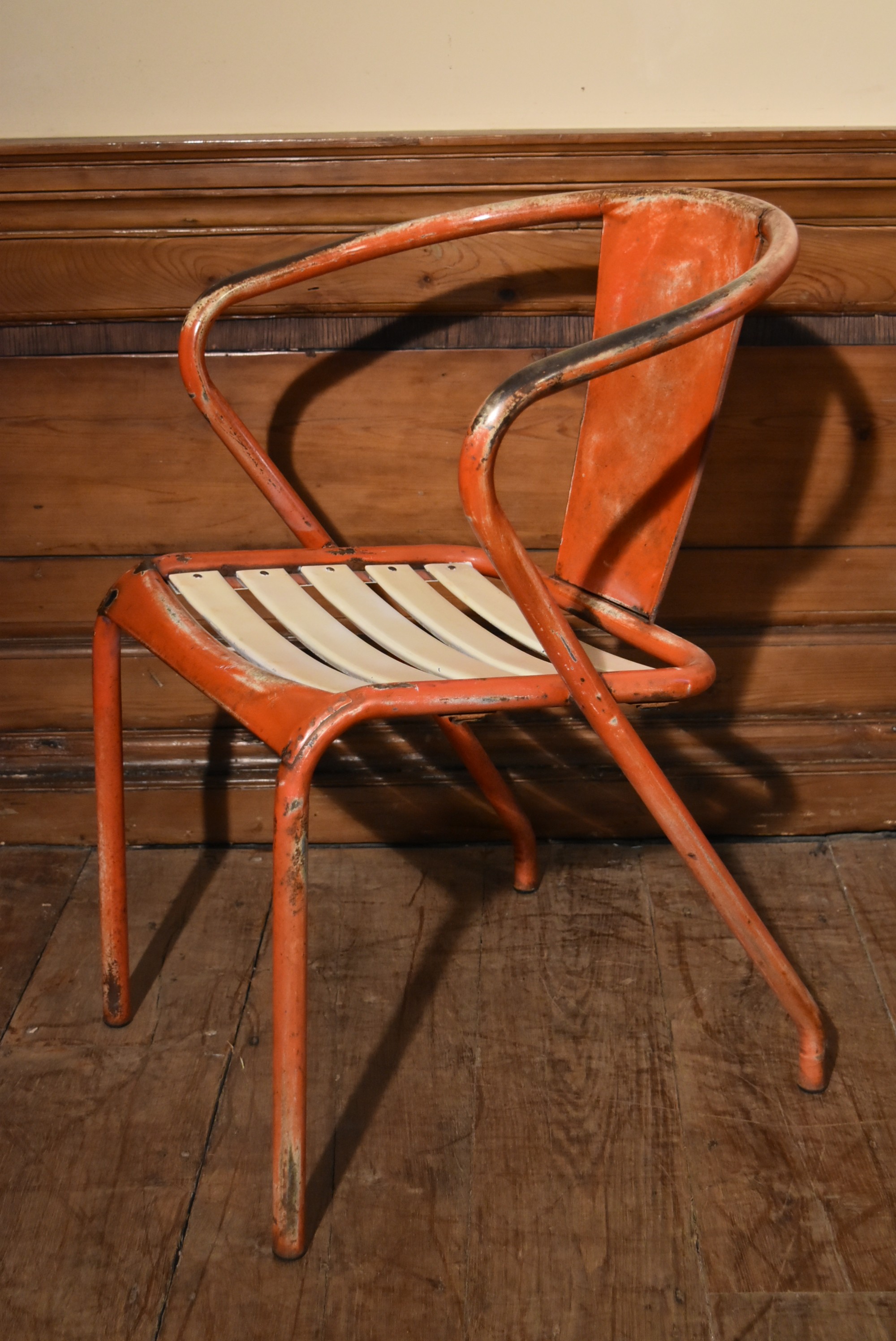 A set of four painted vintage Industrial style armchairs with slatted seats. H.75 W.42 D.40cm - Image 5 of 7