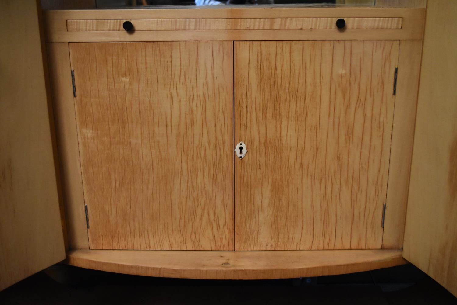 An Art Deco burr walnut cocktail cabinet with ribbed central panel doors enclosing glazed and lit - Image 12 of 23