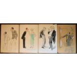 After Georges Goursat, four hand coloured vintage prints. H.50 W.33cm (4)