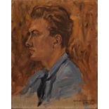 An unframed oil on board, male profile portrait, inscribed and signed G Bresse. H.42 W.34cm