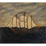 Naïve school, a gilt framed oil on board of a sailing ship