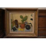 A framed oil on canvas, still life signed Simon Vieyra. H.80 W.90cm