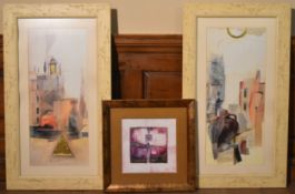 A pair of contemporary framed and glazed prints along with a smaller example. H.90 W.52, H.45 W.45cm