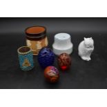 A Lambeth Doulton tobacco jar and various other items of ceramics and glass. H.12 W.10cm