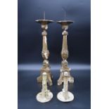 A pair of 19th century carved giltwood and gesso ecclesiastic style pricket candlesticks and a