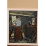 An oil on panel. artist at work in his studio, signed Kiverschooten. H.45 W.39cm