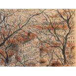 Jean-Pierre Lachaux, a framed and glazed pastel sketch, a boulevard through trees in winter,