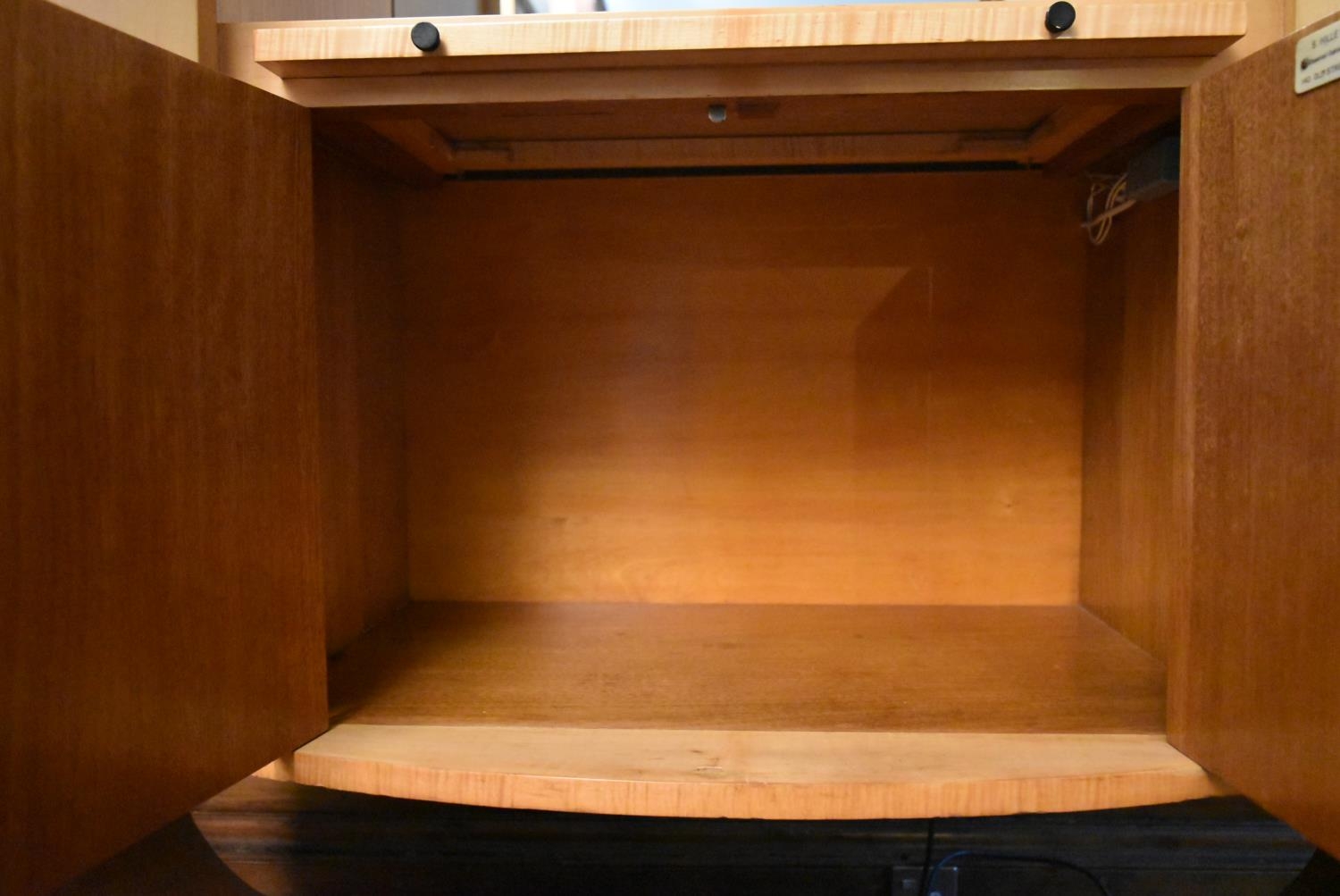 An Art Deco burr walnut cocktail cabinet with ribbed central panel doors enclosing glazed and lit - Image 9 of 23