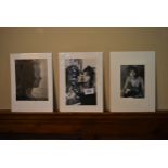 Three black and white vintage photos of female models, one by Dutch photographer Eduard van der