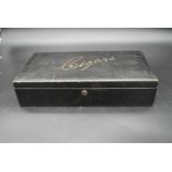 A C.1900 cedar lined leather bound cigar box with gilt embossed lettering. H.10 W.38 D.20cm