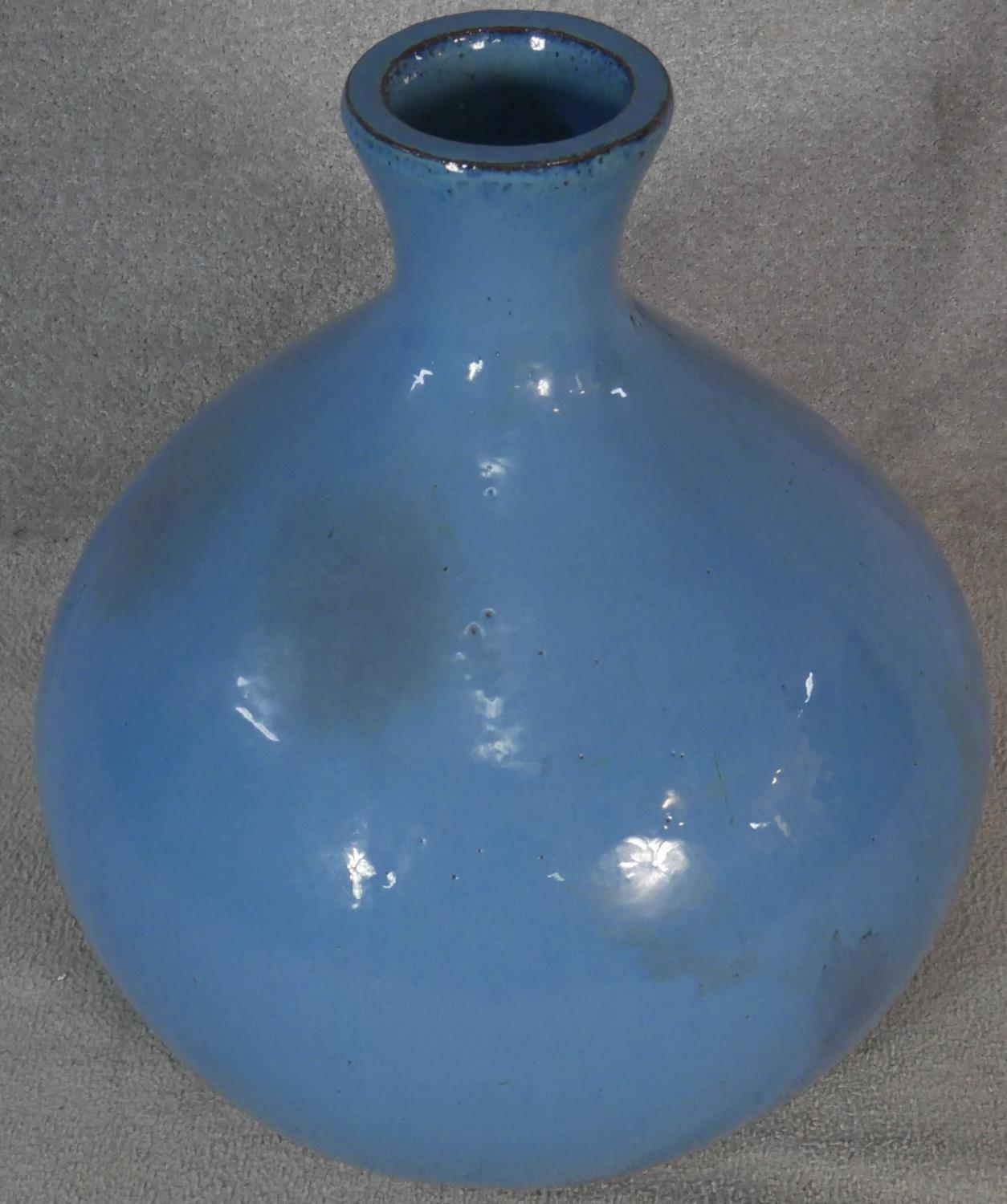 A large bulbous form vase in pale blue glaze. H.60cm - Image 2 of 3