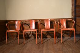 A set of four painted vintage Industrial style armchairs with slatted seats. H.75 W.42 D.40cm