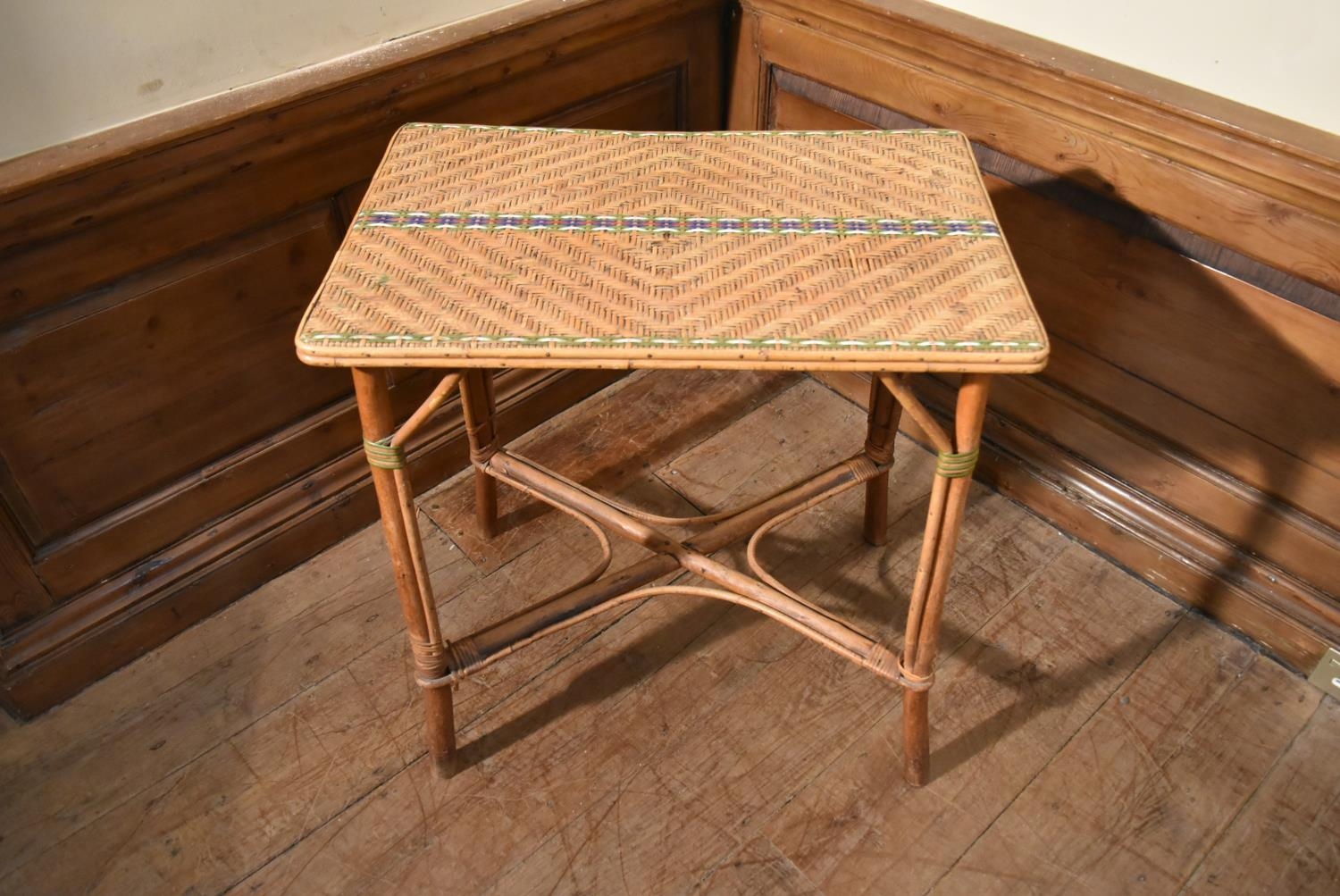 A late 19th century bamboo and wicker occasional table. H.76 W.72 D.46cm