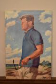 An oil on canvas, John F Kennedy portrait, signed Mondello. H.77 W.51cm