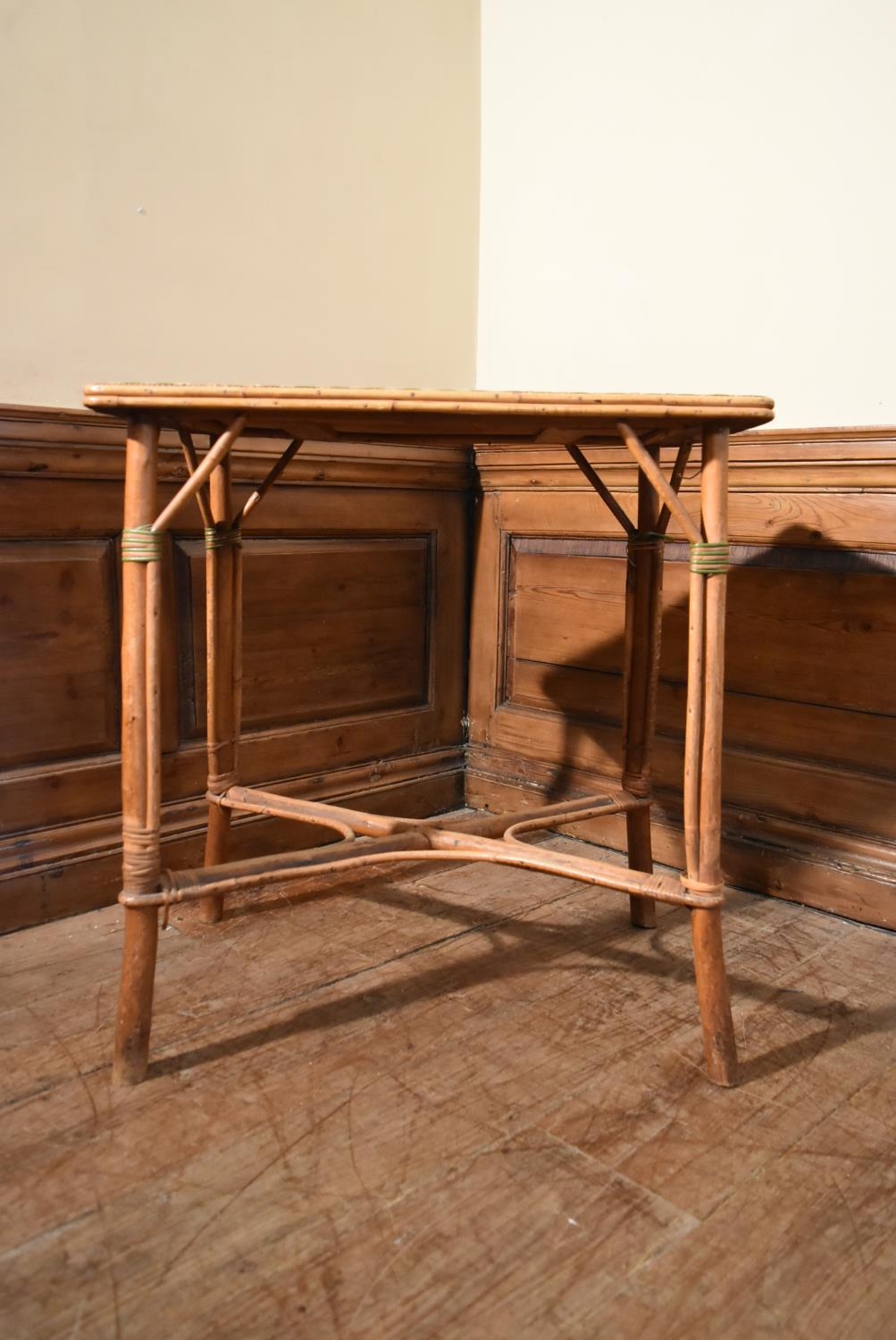 A late 19th century bamboo and wicker occasional table. H.76 W.72 D.46cm - Image 2 of 7