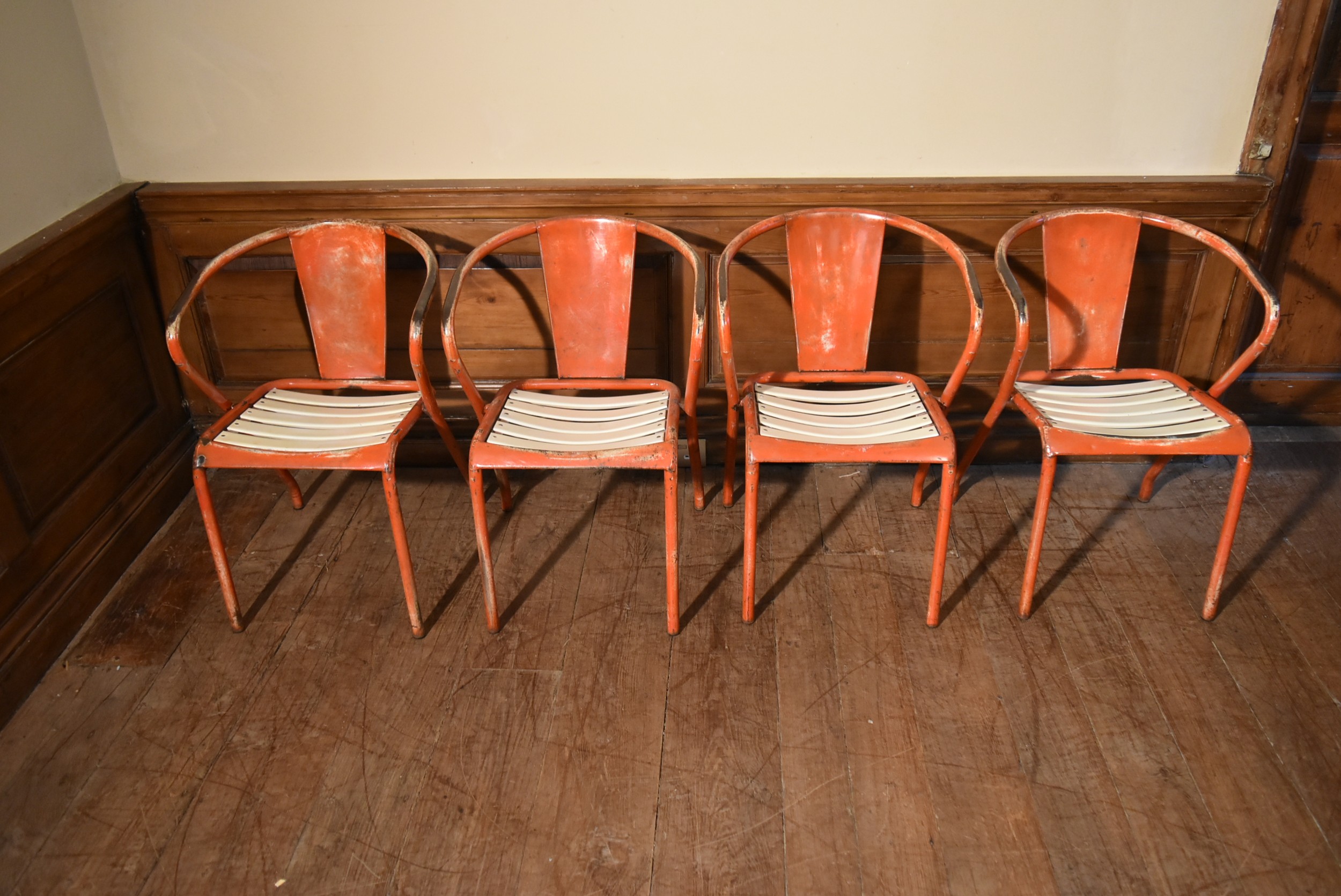 A set of four painted vintage Industrial style armchairs with slatted seats. H.75 W.42 D.40cm - Image 2 of 7
