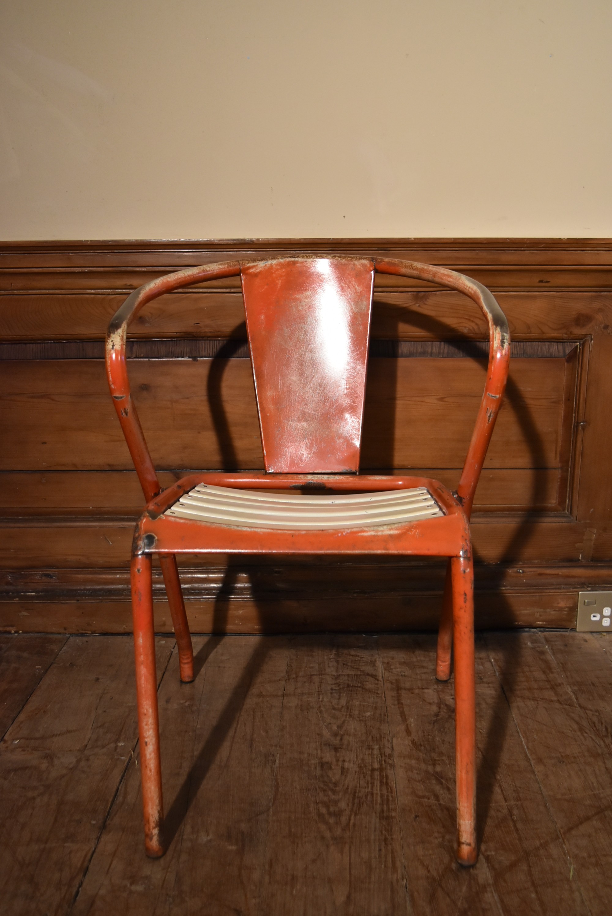 A set of four painted vintage Industrial style armchairs with slatted seats. H.75 W.42 D.40cm - Image 3 of 7