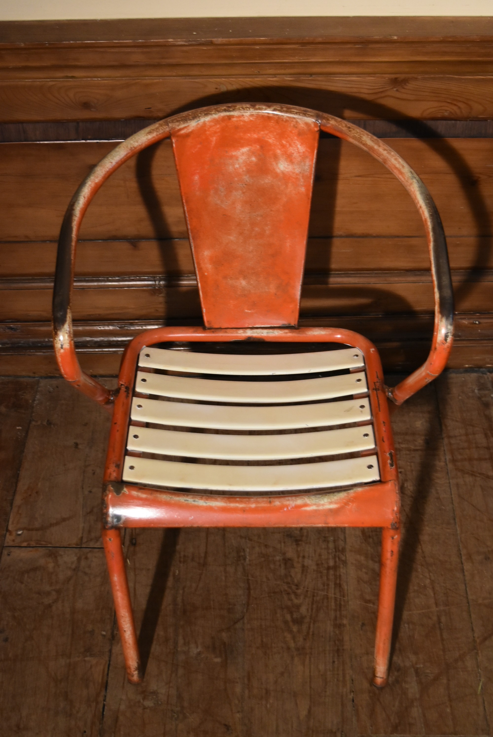 A set of four painted vintage Industrial style armchairs with slatted seats. H.75 W.42 D.40cm - Image 7 of 7