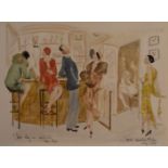 After Georges Goursat, watercolour, "bar chez un couturier", Paris 1920, indistinctly signed. H.50
