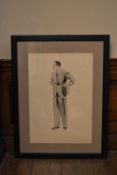 A large framed and glazed watercolour sketch, fashion study, indistinctly signed. H.94 W.73cm