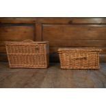Two wicker hamper baskets. H.33 W.50 W.37cm (largest)