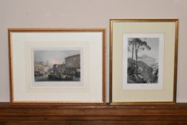 A 19th century framed and glazed aquatint, Venice along with a 19th century print of Capri. H.38 W.