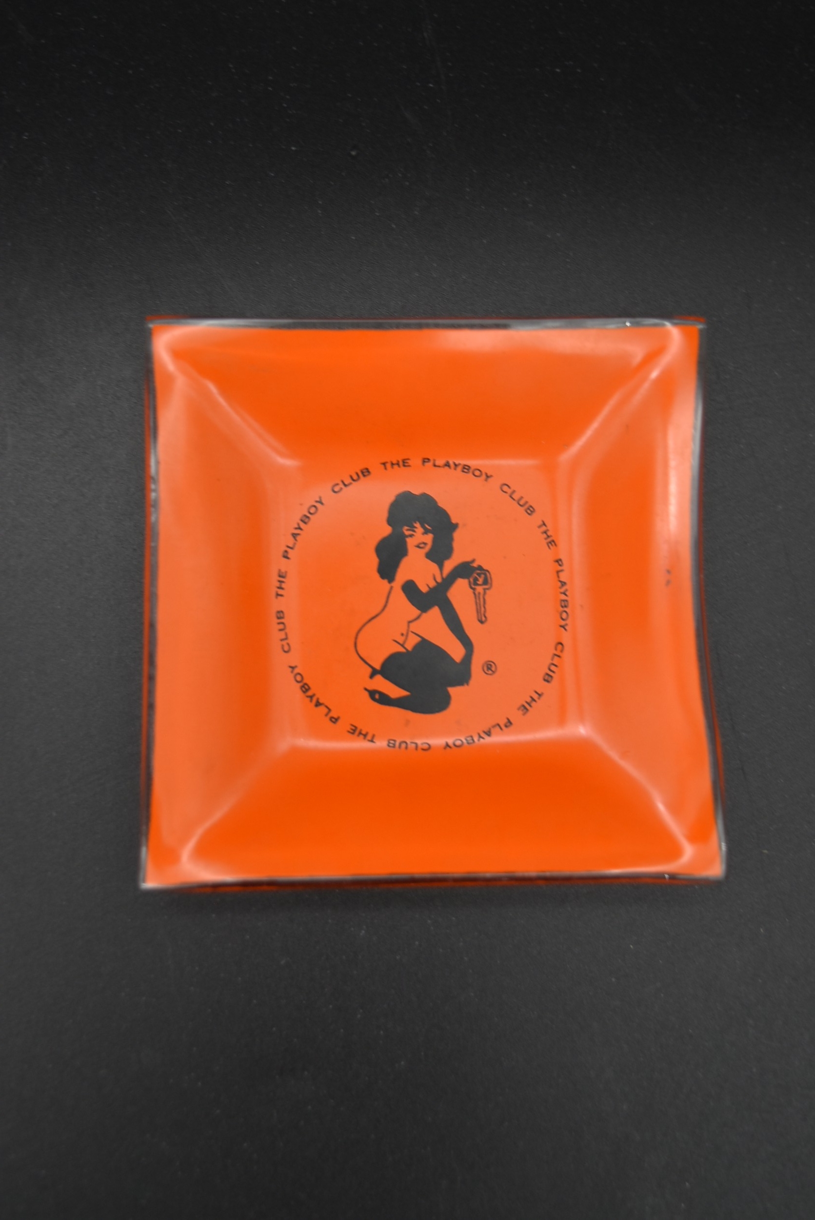 A vintage glass Playboy Club ashtray, marked The Playboy Club with original logo. L.10 W.10cm - Image 2 of 4