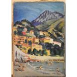 Maurice Tisseyre (1920-2017), an unframed oil on canvas, South of France beach scene, signed with
