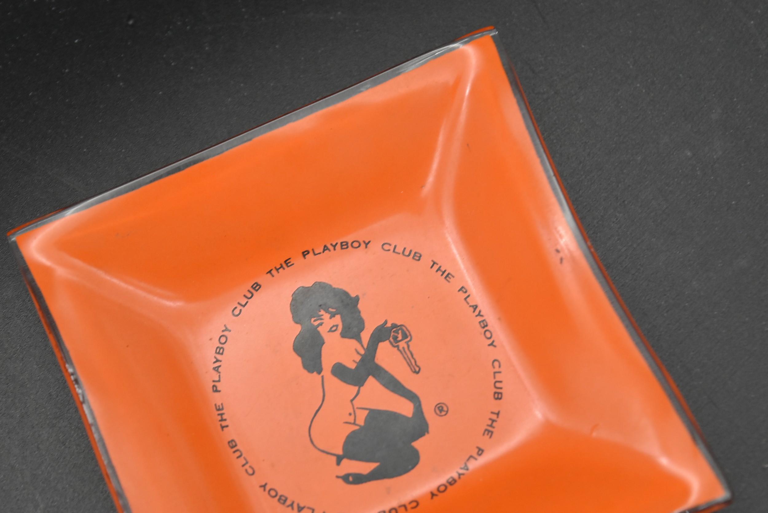 A vintage glass Playboy Club ashtray, marked The Playboy Club with original logo. L.10 W.10cm - Image 3 of 4