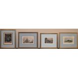 Four miscellaneous 19th century framed and glazed etchings, various subjects. H.31 W.25cm (largest)