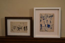 An ink drawing of couples in evening dress dancing, indistinctly signed and dated 1925 and a similar