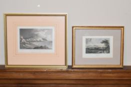 Two 19th century framed and glazed etchings, Hastings from the white rocks and Athens. H.24 W.