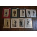 Nine original Vanity Fair prints, various figures, three mounted and in wallets, three in wallets