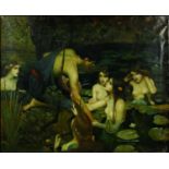 After John William Waterhouse, Hylas and the Nymphs, framed oil on canvas, unsigned. H.72 W.81cm
