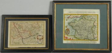 Two framed and glazed antique hand coloured maps. One of Westphaliae, Tabula Tertia. Along with